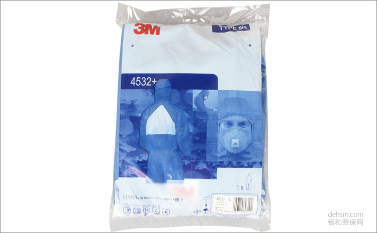 3M4532+藍色帶帽連體防護服包裝圖