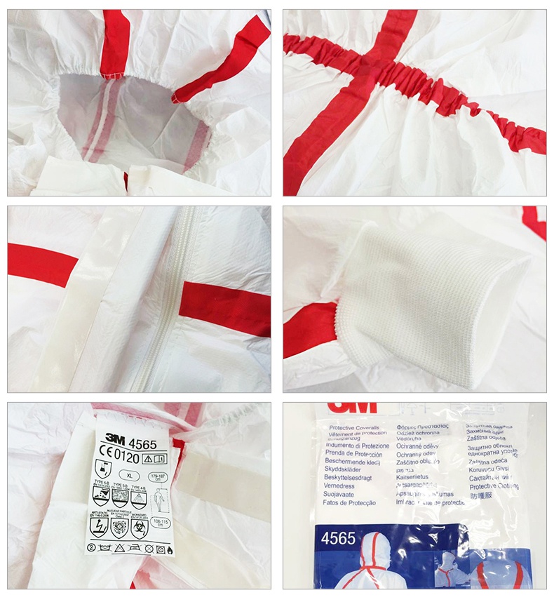 3M4565白色帶帽紅色膠條連體防護(hù)服細(xì)節(jié)圖片