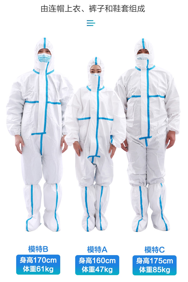 連體一次性醫(yī)用防護服實物圖片