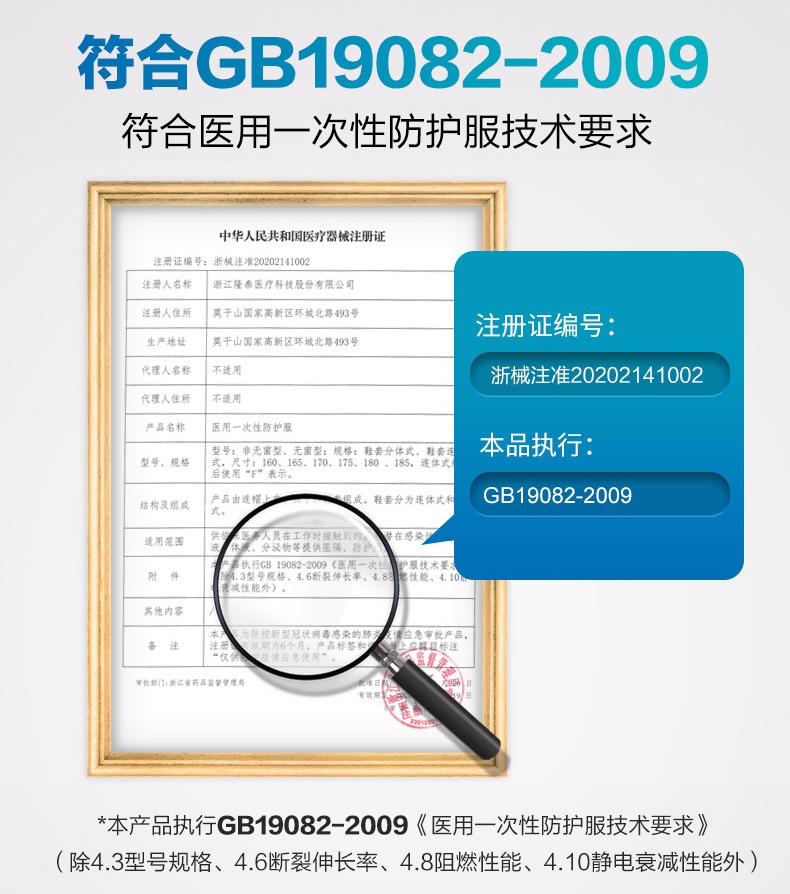 連體一次性醫(yī)用防護服注冊證