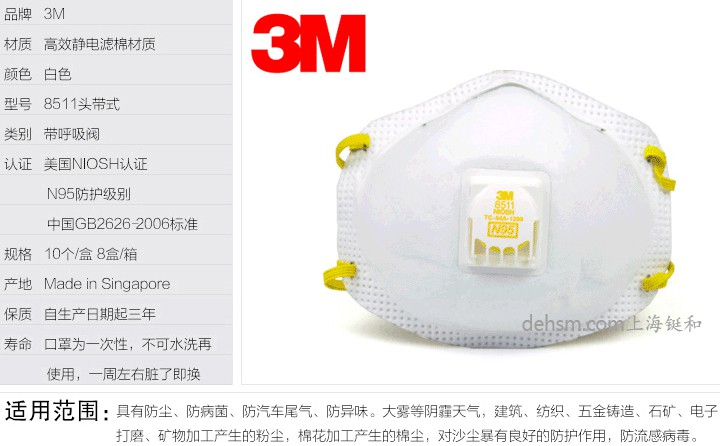 3M8511N95防護口罩產(chǎn)品特點及規(guī)格