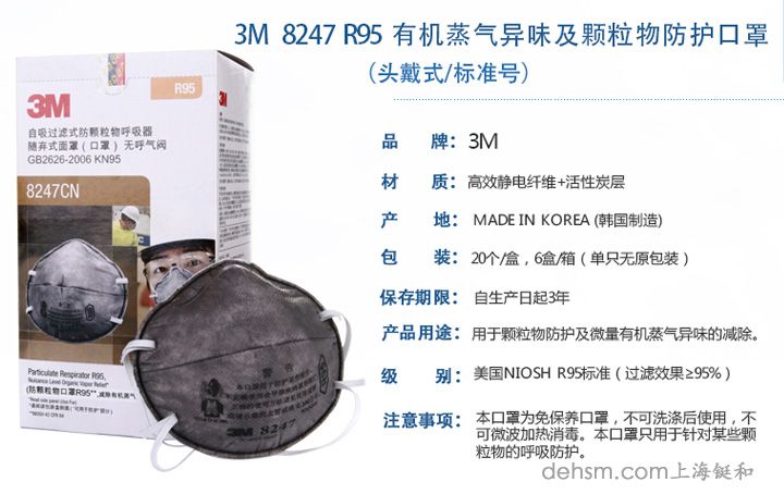 3M8247R95有機(jī)蒸氣異味及顆粒物防護(hù)口罩特點(diǎn)性能介紹